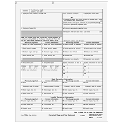 W-2c Form - Preprinted Copy 1 - Employer State/City/Local or Record (80076)